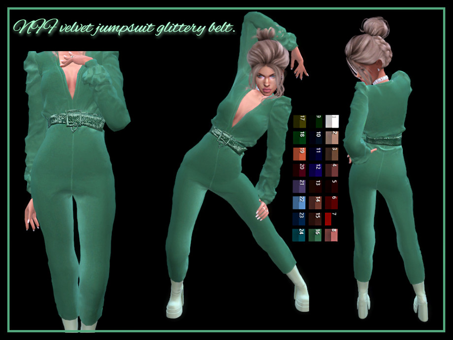 The Sims Resource - Velvet jumpsuit glittery belt