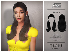 Sims 4 — Tears / Style 1 (Hairstyle) by Ade_Darma — Tears Hairstyle - Style 1 Wearing Sugar Bangs on the preview New Hair