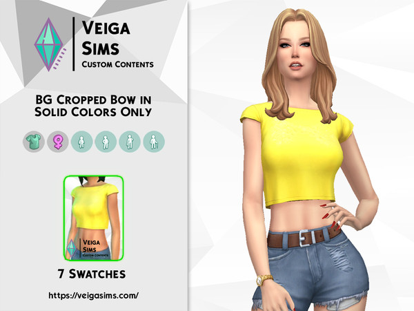 Sims 4 — BG Cropped Bow in Solid Colors Only by David_Mtv2 — Available in 7 swatches for teen to elder. This is a recolor