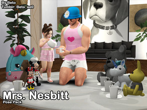 Sims 4 — Mrs. Nesbitt (Pose pack) by Beto_ae0 — Poses of father and daughter playing at the tea party, I hope you like it