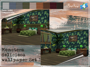 Sims 4 — Monstera deliciosa wallpaper set 3 by HopajSiupaj — - only Base Game needed - 9 Swatches - Mesh- EA - 3 wall