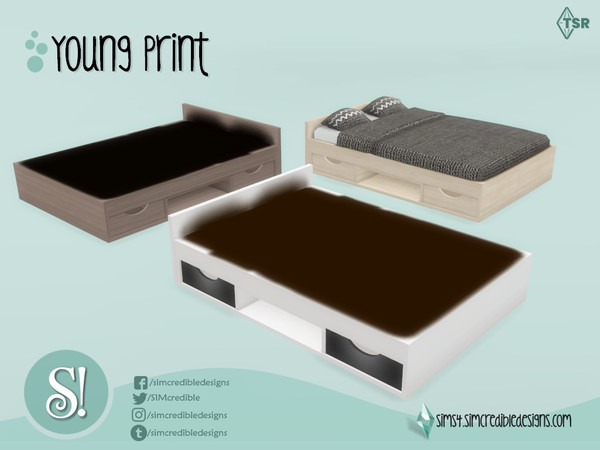 Sims 4 — Young Print Bed frame by SIMcredible! — by SIMcredibledesigns.com available at TSR 4 colors + variations