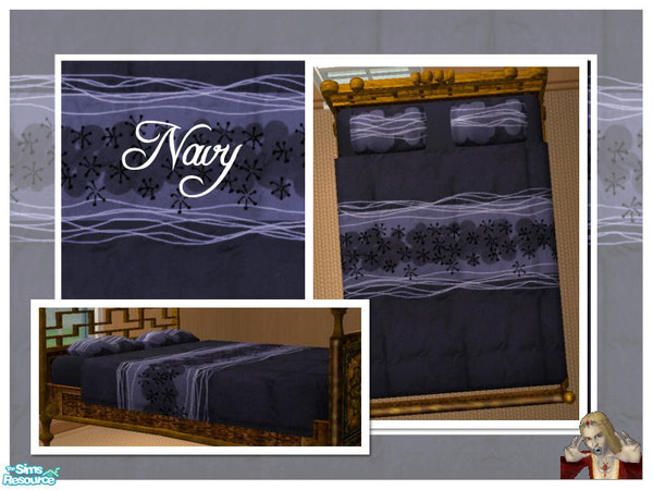 Sims 2 — Sendai Bedding Recolors -Navy by c_literati — Recolor of shtinky's Sendai Bedding, for Maxis beds. Thanks for