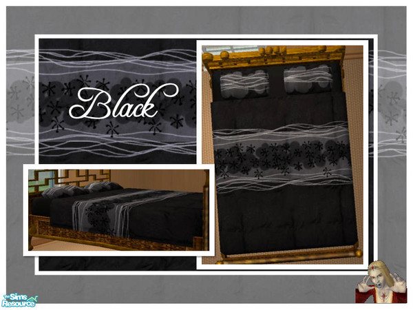 Sims 2 — Sendai Bedding Recolors -Black by c_literati — Recolor of shtinky's Sendai Bedding, for Maxis beds. Thanks for