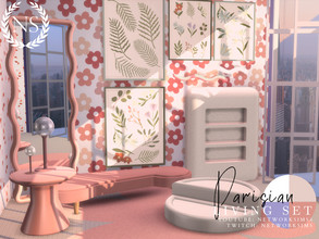 Sims 4 — Parisian Living Room Set by networksims — A 9-piece modern living room set, in pastel colours, with a focus on