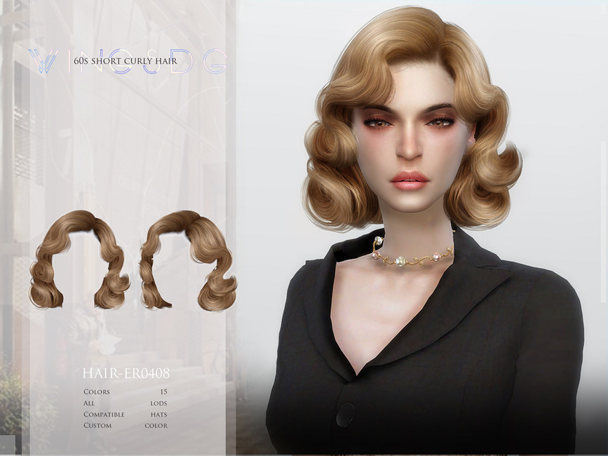 The Sims Resource - ER0408-60s short curly hair