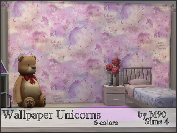 Sims 4 — M90 Unicorns by Mircia90 — Wallpaper with unicorns in 6 colors. Inspired by real wallpaper.