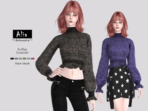 Sims 4 — ALIA - Ruffle Blouse by Helsoseira — Style : High neck, long sleeves ruffles crop sweater blouse Name : ALIA Sub