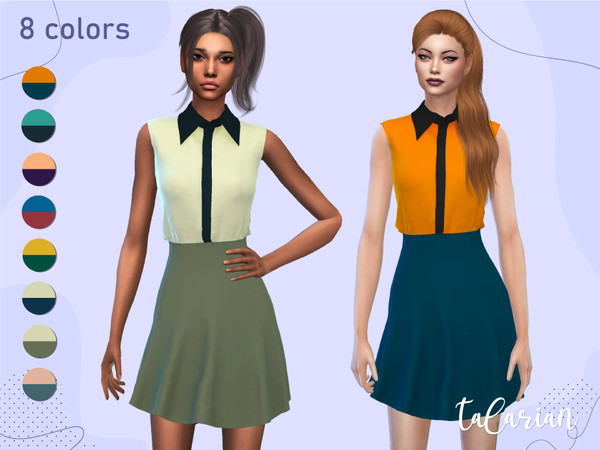 Sims 4 — Evelyn [bicolor dress] by talarian — Bicolor dress with a collar - New Mesh - 8 Colors - Female, Teen-Elder - HQ
