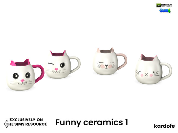 Sims 4 — kardofe_Funny ceramics_Kitten mug by kardofe — Mug with faces and kitty ears, in four different options