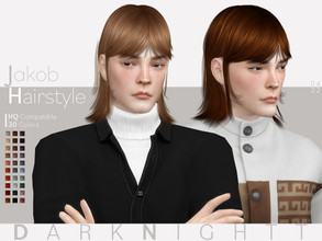 Sims 4 — Jakob Hairstyle by DarkNighTt — Jakob Hairstyle is a retro style, medium length, male hairstyle. 30 colors (20