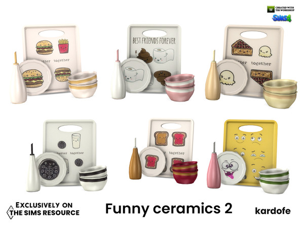 Sims 4 — kardofe_Funny ceramics_Boards and bowls by kardofe — Decorative group with trays, oil cruet and stacked bowls,