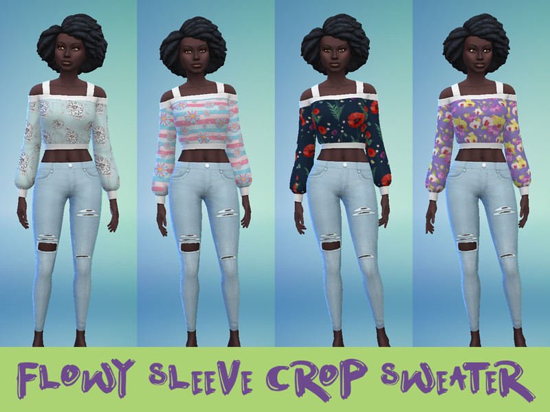 Sims 4 The Sims Resource | Flowy Flowers Part 2: Flowy Sleeve Crop Sweater by TSR Creator