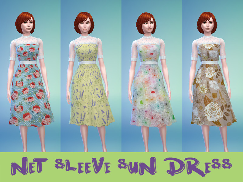 Sims 4 The Sims Resource | Flowy Flowers Part 1: Net Sleeve Sun Dress by TSR Creator