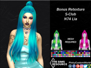 Sims 4 — Bonus Retexture of N74 Lia hair by S-Club by PinkyCustomWorld — Long alpha hairstyle with an adorable half up-do