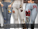 Sims 4 — Patchy Jeans (base game) by Elleb096 — Inspired by fashion on Pinterest. Patchwork jeans using images and