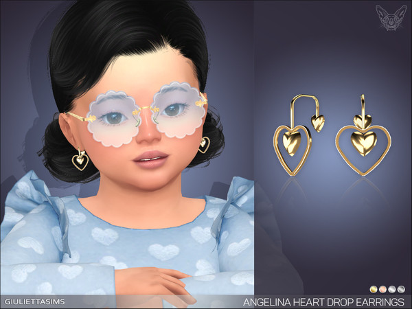 The Sims Resource - Angelina Heart Drop Earrings For Toddlers