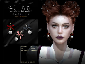 Sims 4 — Pearl hair accessories by S-Club — Pearl ribbon earrings for you, 6 swatches, hope you like ^^, thank you!