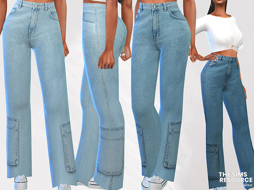 The Sims Resource - Sides Big Pocketed Wide Leg Jeans