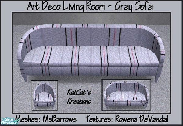 Sims 2 — Art Deco Living Room - Gray Sofa by KatCat — Recolor of MsBarrow\'s \"MsB-Art Deco Seating - Sofa