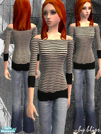Sims 2 — stripes. [teen] by bliss. — black & white striped shirt, jeans & converse chucks for teens. requires
