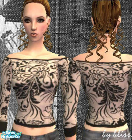 Sims 2 — floral ornaments. by bliss. — a classy white shirt with black floral ornaments print.