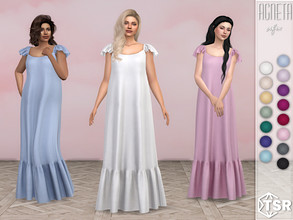 Sims 4 — Agneta Dress by Sifix2 — A loose-fitting maxi dress with ruffle sleeves. Available in 15 colors for teen, young