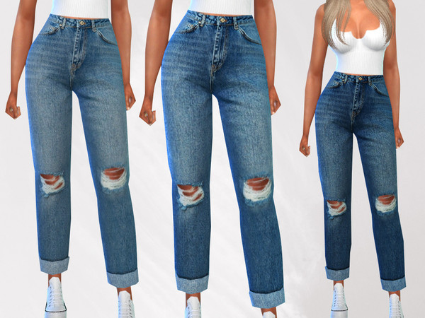 The Sims Resource - Ripped Straight Leg Mom Jeans