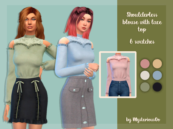 The Sims Resource - Shoulderless blouse with lace top