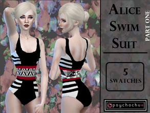 Sims 4 — Alice Swimsuit Part 1 - Original by Psychachu — -- 5 Swatches -- Black, White and Red Geometric Patterning