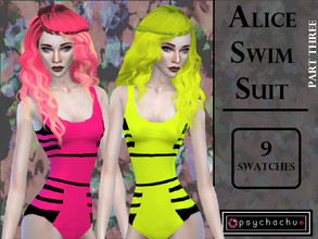Sims 4 — Alice Swimsuit Part 3 - Neon With Plain Band by Psychachu — -- 9 swatches -- Hyper-neon