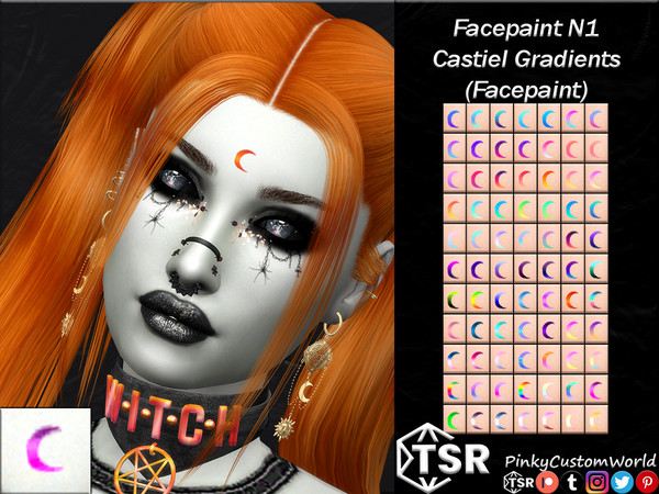 Sims 4 — Facepaint N1 - Castiel Gradients (Facepaint) by PinkyCustomWorld — Simple moon forehead facepaint in several