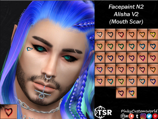 Sims 4 — Facepaint N2 - Alisha V2 (Mouth Scar) by PinkyCustomWorld — Black simple heart outline facepaint with a little