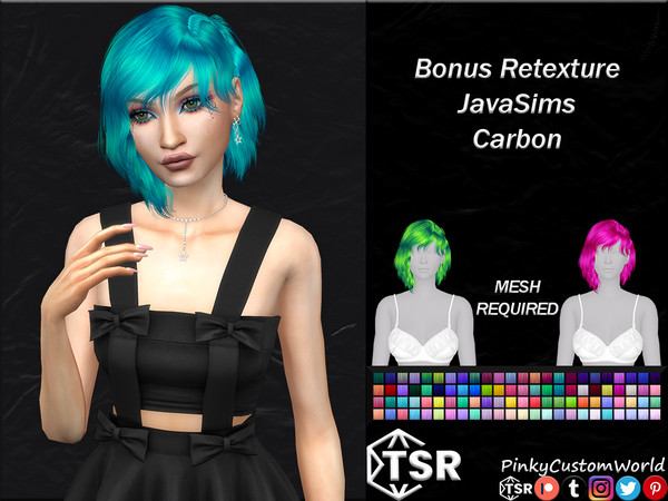 Sims 4 — Bonus Retexture of Carbon hair by JavaSims by PinkyCustomWorld — Short messy alpha hairstyle with a little cute