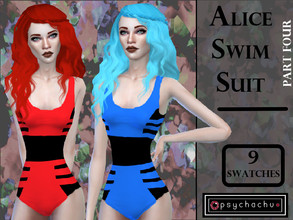 Sims 4 — Alice Swimsuit Part 4 - Neon With Black Band by Psychachu — -- 9 Swatches -- Basegame Compatible