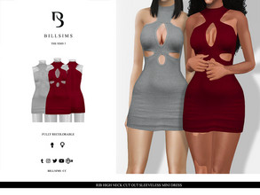 Sims 3 — Rib High Neck Cut Out Sleeveless Mini Dress by Bill_Sims — This dress features a ribbed material with a multi