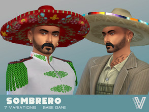 Sims 4 — Sombrero by SimmieV — A collection of 7 authentically recreated Mexican sombreros. Set includes velvet with