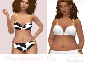 Sims 4 — Moo Swimsuit Top by Dissia — Swimwear top with chain straps and cow or solid white or black colors ;) Available
