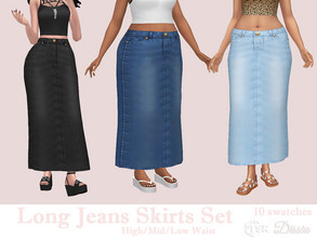Sims 4 — Long Jeans Skirts Set by Dissia — High / Mid or Low waist long denim skirts in one set :) Abailable in 10