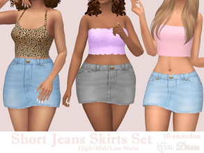 Sims 4 — Short Jeans Skirts Set by Dissia — High / Mid or Low waist short denim skirts in one set :) Abailable in 10
