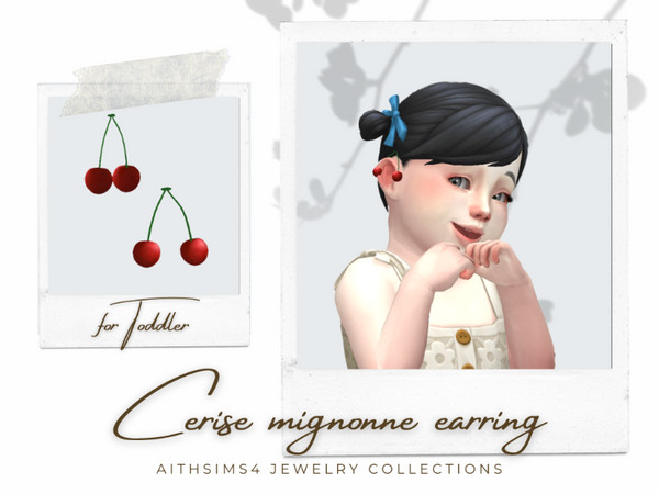 Sims 4 — Cerise mignonne earring for toddler by aithsims — Cerise mignonne earring for toddler 5swatches Unisex My mesh +