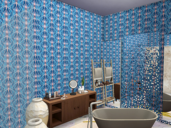 Sims 4 — Blue Art Deco Wallpaper by Morrii — Blue Art Deco Wallpaper