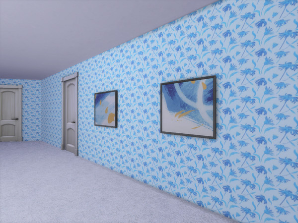 Sims 4 — Blue Floral Wallpaper by Morrii — Blue Floral Wallpaper