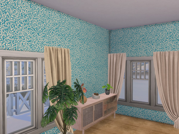 Sims 4 — Blue Wavy Wallpaper by Morrii — Blue Wavy Wallpaper