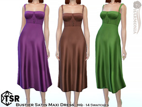 Sims 4 — Bustier Satin Maxi Dress by Harmonia — New Mesh All Lods 14 Swatches HQ Please do not use my textures. Please do