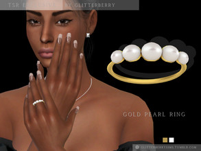 Sims 4 — Gold Pearl Ring by Glitterberryfly — Middle finger ring for the left hand