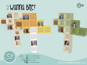 Sims 4 — Wanna Bite Bookcase by SIMcredible! — by SIMcredibledesigns.com available at TSR 3 colors variations