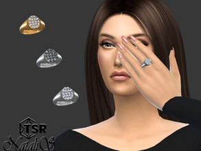 Sims 4 — Pave signet ring by Natalis — Pave signet ring for the left hand (middle). 4 color options. Female teen- elder.