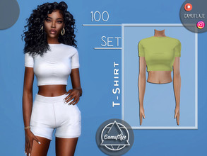 Sims 4 — SET 100 - T-Shirt by Camuflaje — Fashion casual set that includes a t-shirt & shorts ** Part of a set ** *