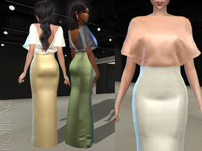 Sims 4 — Drop Shoulder Two-Tone Gown DO396 by DOLilac — Custom thumbnail New Mesh 8 Colors Adult-Elder-Teen-Young Adult